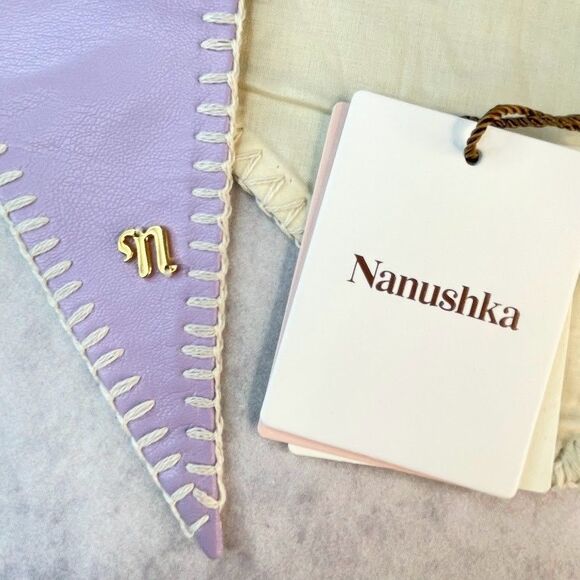 Nanushka Aditi Triangle Scarf Lilac Purple Womens One Size Vegan Leather Bandana - Picture 3 of 13